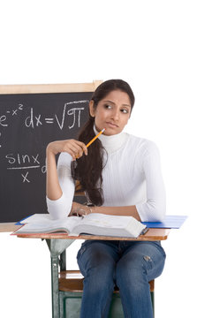 Indian college student woman studying math exam