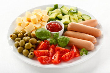 Appetizer - sausages, cheese and vegetables