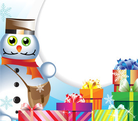 Snowman-postman with gifts
