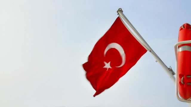 Turkish Flag waving on the boat. Seamless loop