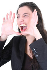 Crazy screaming business woman in suit