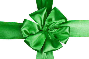 Green satin ribbon with bow