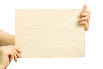 Paper clean sheet in female hands