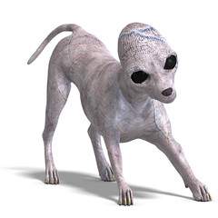 strange alien dog from area 51. 3D rendering with clipping path