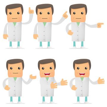 set of funny cartoon doctor