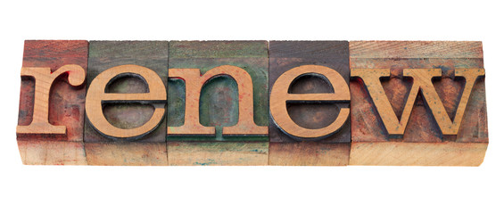 renew word in wood fonts