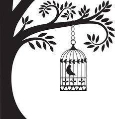 cage à oiseaux et arbre