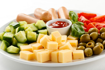Appetizer - sausages, cheese and vegetables