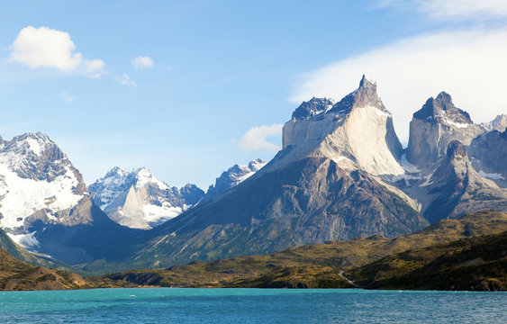 Scenic view of Cuernos del Paine mountains in Torres del Paine n