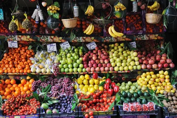 Zelfklevend Fotobehang fresh fruits and vegetables at market © .shock