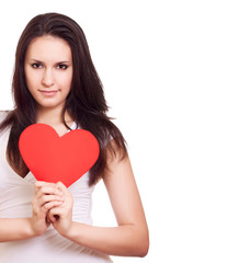 Valentines Day. Woman holding Valentines Day heart sign with cop