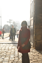 woman visit ancient istambul in turkey