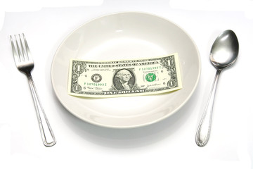 A one dollar bill for buy a meal