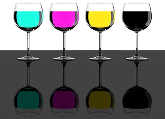 Four CMYK wine glasses