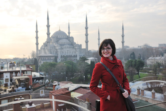 woman visit ancient istambul in turkey