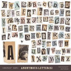 alphabet made of vintage (vector) newspaper cutouts - obrazy, fototapety, plakaty