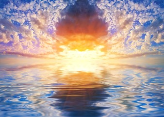 Naklejka na ściany i meble majestic sunset reflected in a water