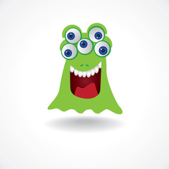 green creature monster with five eyes - illustration