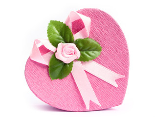 close-up isolated heart shaped gift box