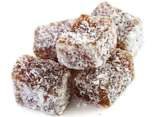 isolated stack of turkish delight with coconut
