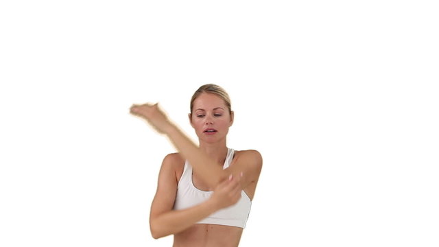 Pretty blond lady doing exercise