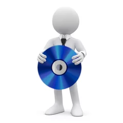 Fotobehang Tie Man showing a huge blue cd © Texelart