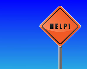 Signpost help on sky background.