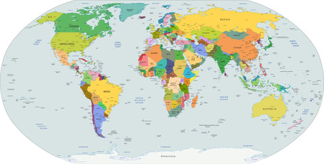 Obraz premium Globalna mapa polityczna świata, wektor