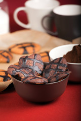 A plate of chocolate cookies