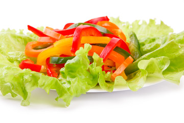 Mix of fresh vegetables from a colored paprika on leaves