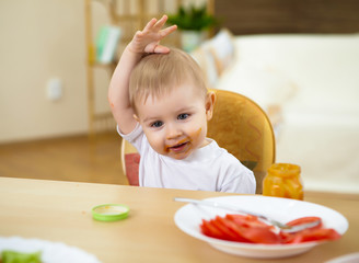 Obraz na płótnie Canvas little boy having meal