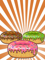 donuts on Sunburst background