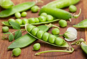 Peas vegetable on wood board