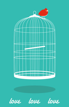 cute card with bird out of the cage