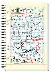 Squared pad with mathematical sketches and formulas