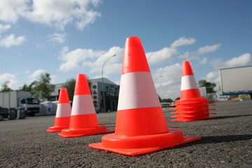 Orange cones in a urban environment