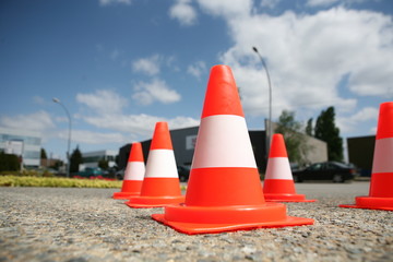 Orange cones in a urban environment