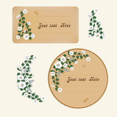 Two labels with flowers