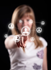 Woman hand pressing social network icon