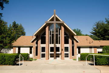Exterior of Modern Church with Large Cross