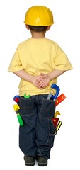 kid with construction tools, isolated