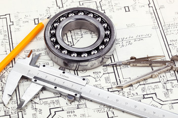 construction drafts and tools on the table