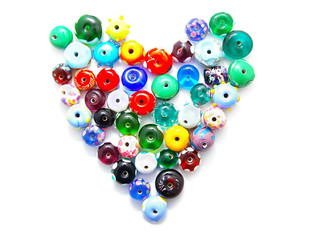 hand-made glass beads in a heart shape