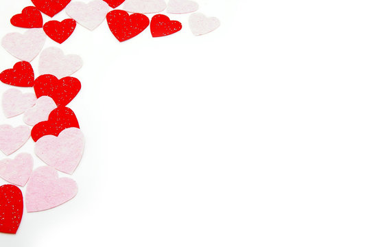red and pink hearts border pattern, on white