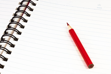 RED PENCIL AND NOTEBOOK