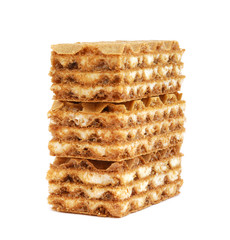 Stack of waffles on white background
