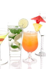 cocktails mojito; tropical Martini, Tequila sunrise