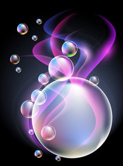 Glowing background with smoke and bubbles