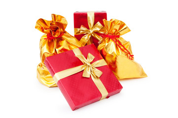 Gift boxes and golden sacks