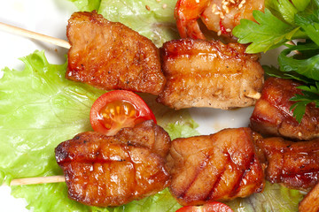 barbecue with sauce and vegetables